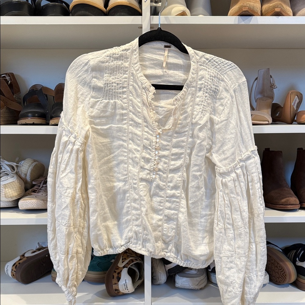 Free People Cream Blouse with Textured Design
